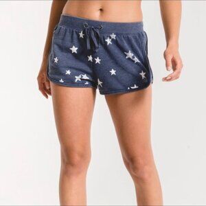 SOLD YEY !!  Z Supply Distressed White Stars Washed Blue Fleece Soft Shorts